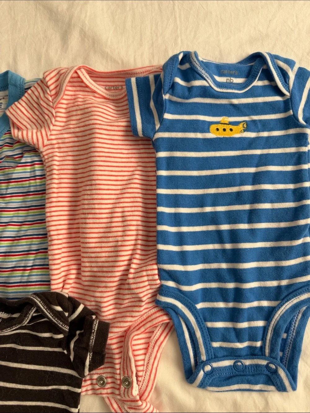 Carter's Teal, Blue, Pink & Brown Striped Baby Bodysuit Set